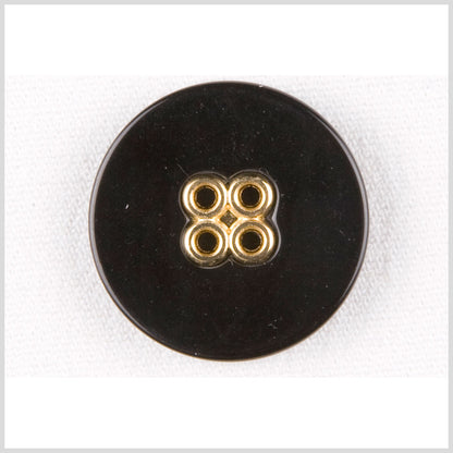 Plastic 4-Hole Button - 44L/28mm - Black with Gold Metal Holes
