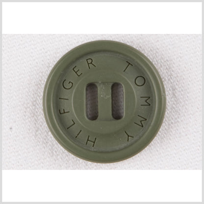 Plastic Slot 2-Hole Button by Tommy Hilfiger - 24L/15mm - Dark Sage Green Designer Logo