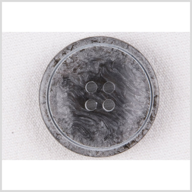 Plastic 4-Hole Button - 36L/23mm - Charcoal and Silver Swirls with Engraved Circle