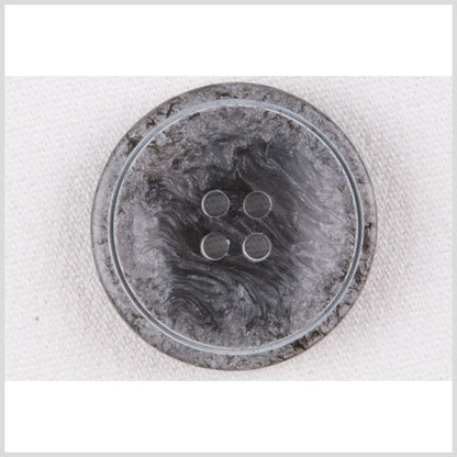 Plastic 4-Hole Button - 44L/28mm - Charcoal and Silver Swirls with Engraved Circle