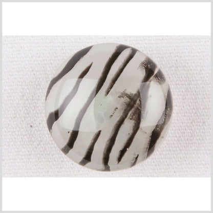 Plastic Shank Back Button - 28L/18mm - Dome Shaped Ivory and Charcoal Painted Zebra Stripes
