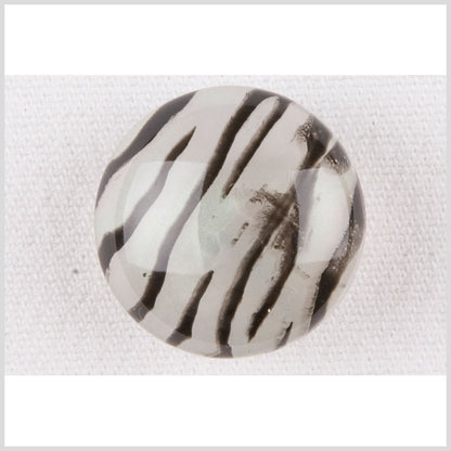 Plastic Shank Back Button - 32L/20mm - Dome Shaped Ivory and Charcoal Painted Zebra Stripes