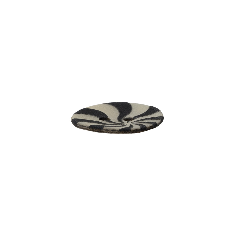 Natural Shell 2-Hole Button - 24L/15mm - Ivory and Black Radiating Swirl Folded