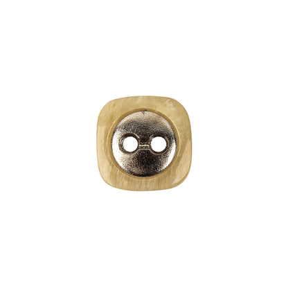 Square Plastic and Metal 2-Hole Button - 24L/15mm - Light Beige Striated with Metal Holes Detail
