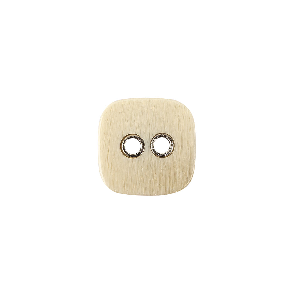 Square Plastic and Metal 2-Hole Button - 24L/15mm - Light Beige Striated with Metal Holes