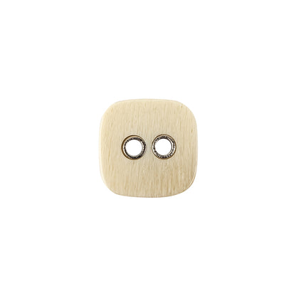 Square Plastic and Metal 2-Hole Button - 24L/15mm - Light Beige Striated with Metal Holes