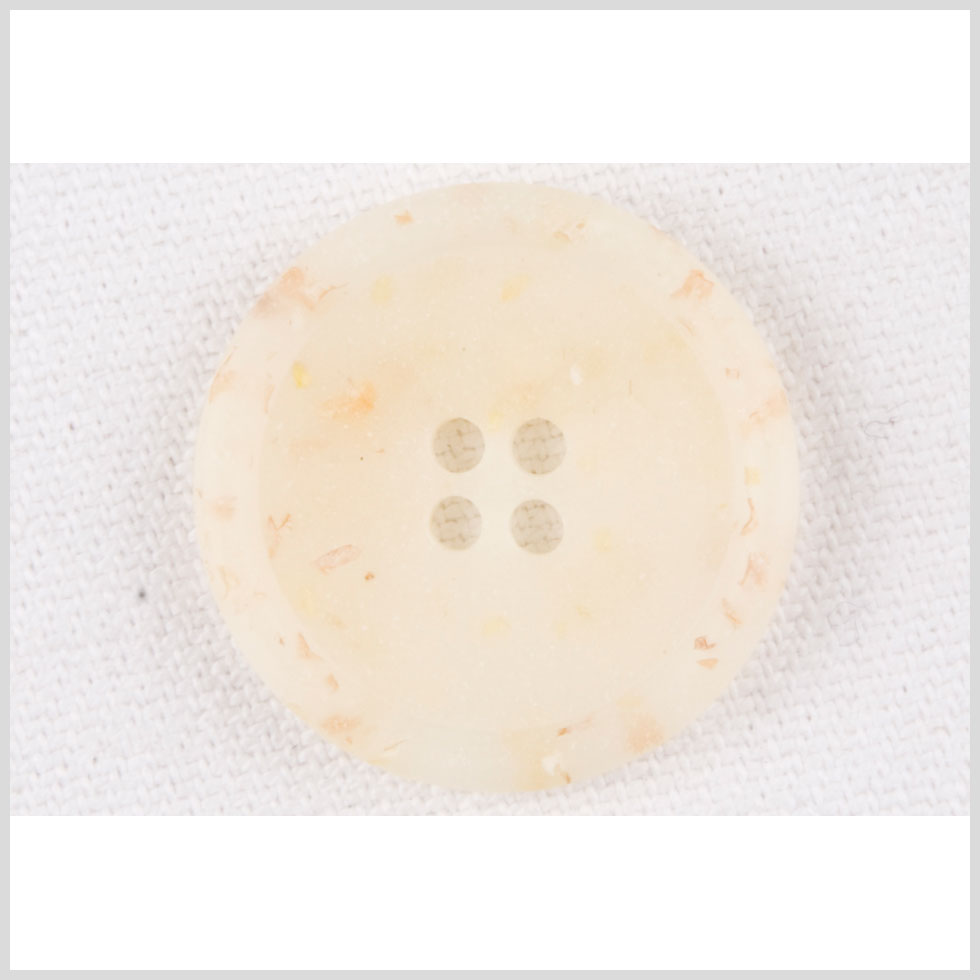 Plastic 4-Hole Button - 28L/18mm - Matte Ivory, Beige and Orange Confetti Spots Dish Shaped