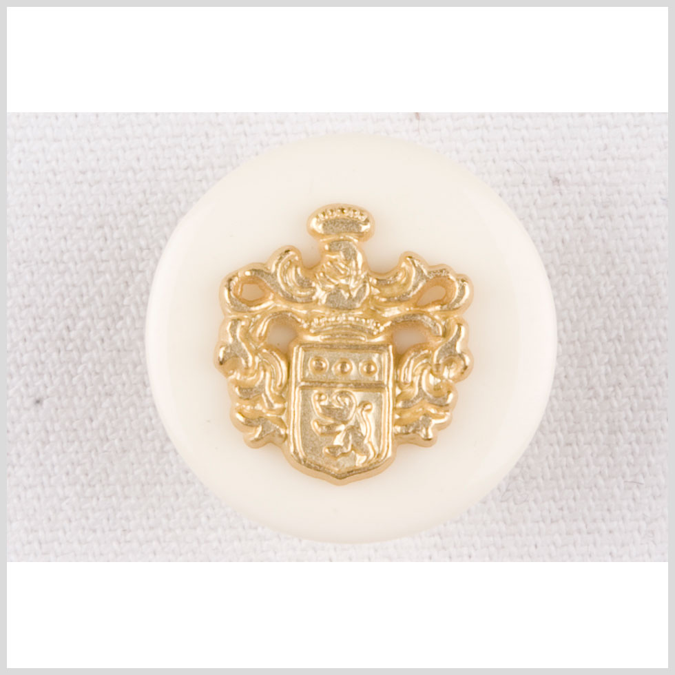 Plastic Shank Back Button - 36L/23mm - Ivory and Gold Decorative Crest