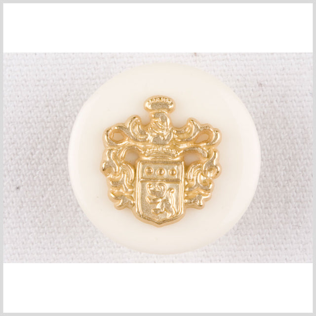 Plastic Shank Back Button - 36L/23mm - Ivory and Gold Decorative Crest