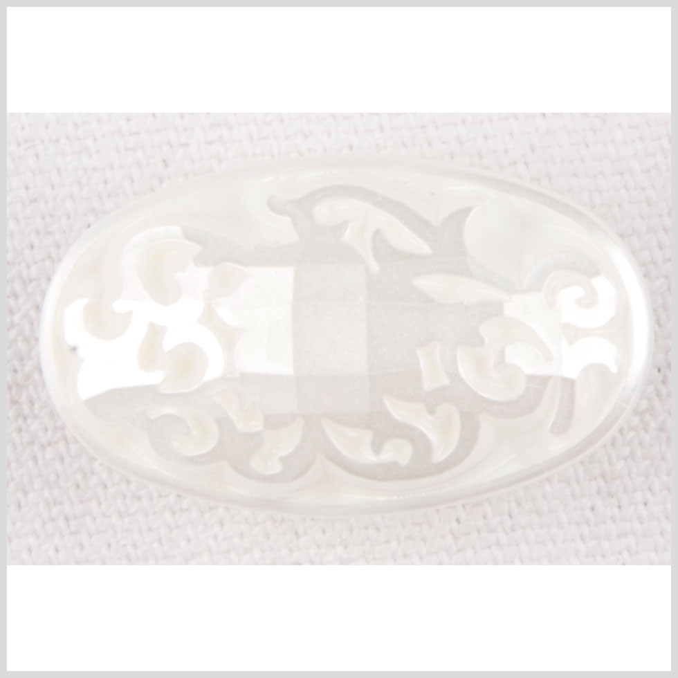 Oval-Shaped Plastic Shank Back Button - 40L/25.5mm - Pearly Off White Ornate Engravings