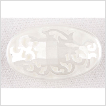 Oval-Shaped Plastic Shank Back Button - 40L/25.5mm - Pearly Off White Ornate Engravings