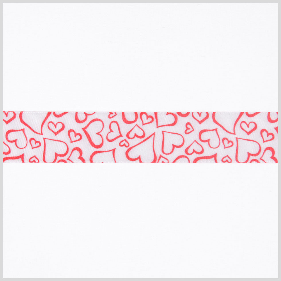 7/8 White/Red Printed Satin Ribbon