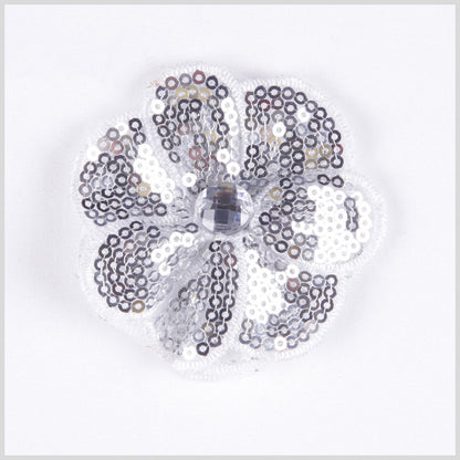 Silver Sequin Flower Brooch