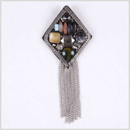 3" x 6.5" Black Nickel Beaded Brooch
