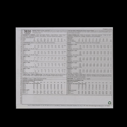 McCall's Skirt Pattern 3830 Size DD - Detail