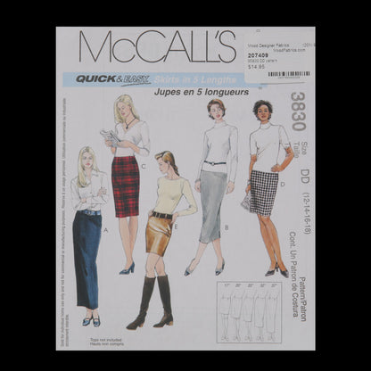 McCall's Skirt Pattern 3830 Size DD