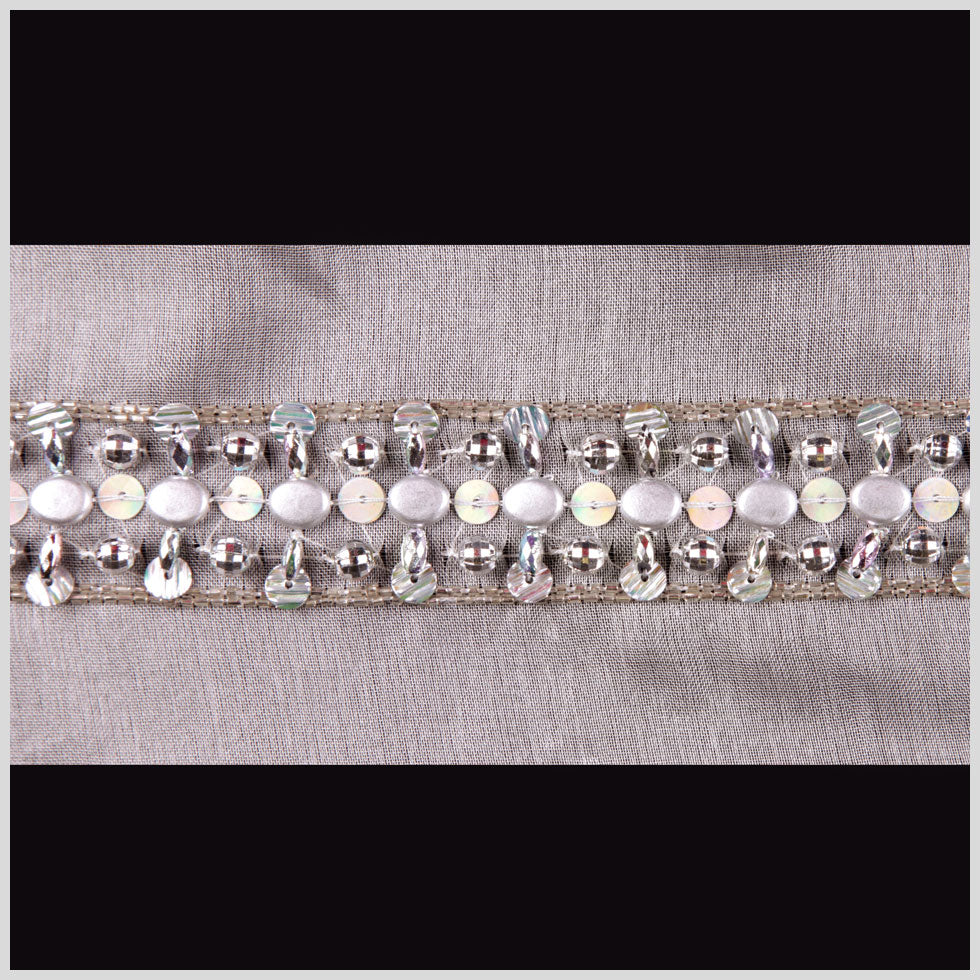 White Silver Silk Sequin Beaded Trim