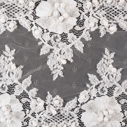 10" White Beaded Lace Trim w/ Scalloped Eyelash Edges Detail