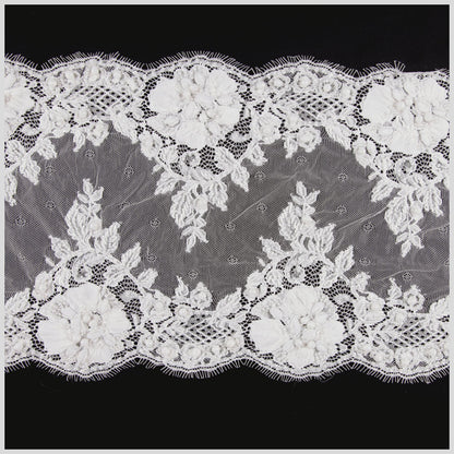 10" White Beaded Lace Trim w/ Scalloped Eyelash Edges