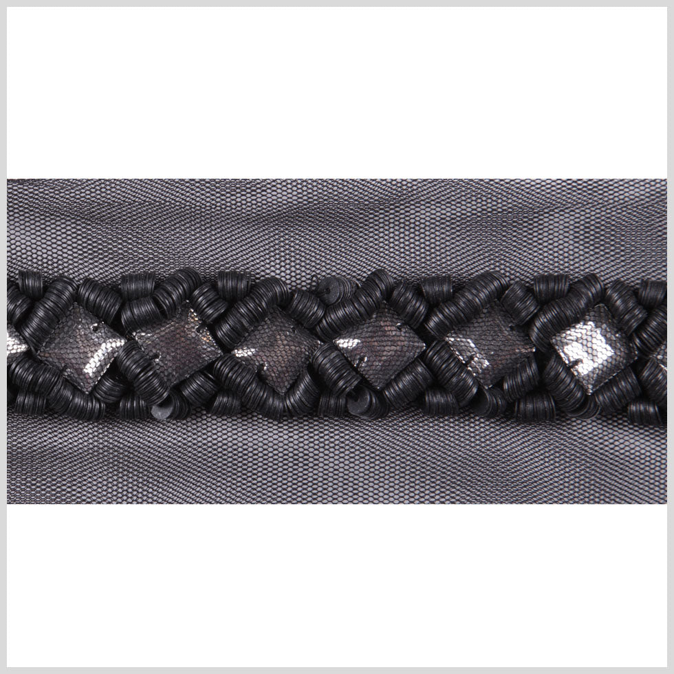 1.125" Black Beaded Sequin Trim