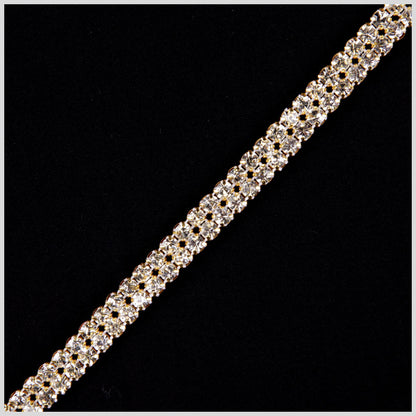 2 Rows Crystal Gold Plated On White Netting Metal & Czech Rhinestone