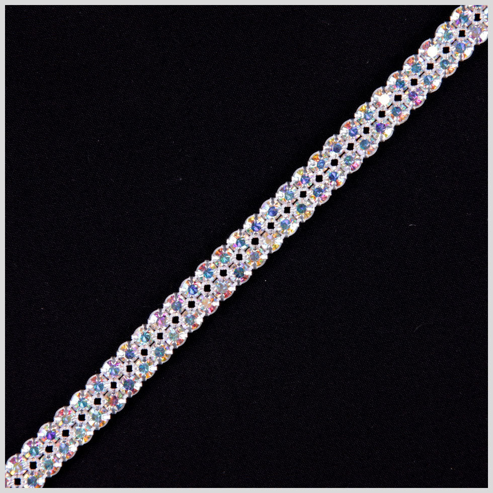 Crystal AB Silver Plated On White Netting Metal &amp; Czech Rhinestone