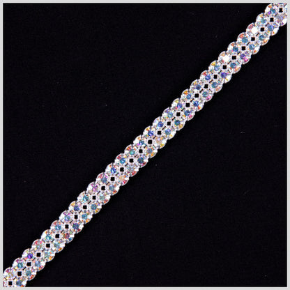 Crystal AB Silver Plated On White Netting Metal &amp; Czech Rhinestone