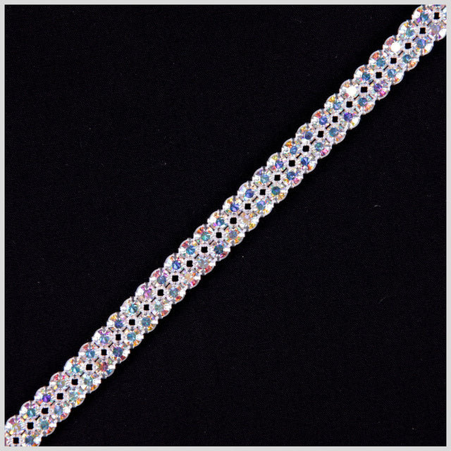 Crystal AB Silver Plated On White Netting Metal &amp; Czech Rhinestone