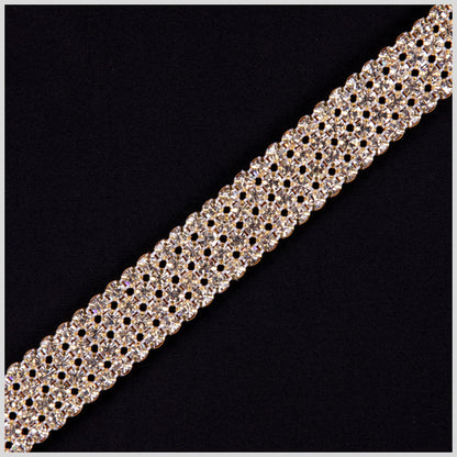4 Rows Crystal Gold Plated On White Netting Metal & Czech Rhinestone - .75"