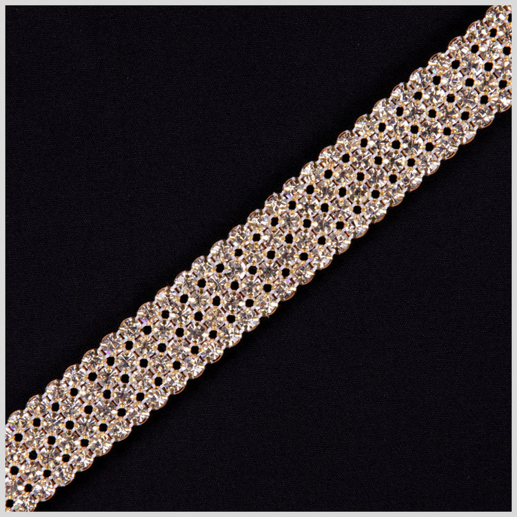 template--25130090922057__main-4 Rows Crystal Gold Plated On White Netting Metal & Czech Rhinestone - .75"