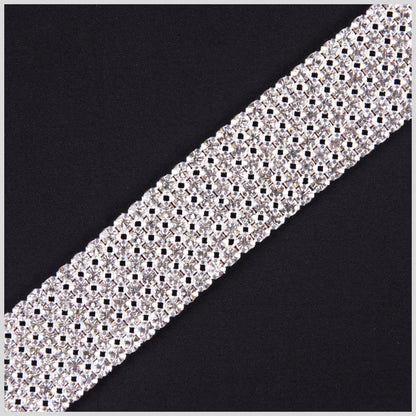 6 Rows Crystal Silver Plated on Black Net Metal & Czech Rhinestone - 1.125”