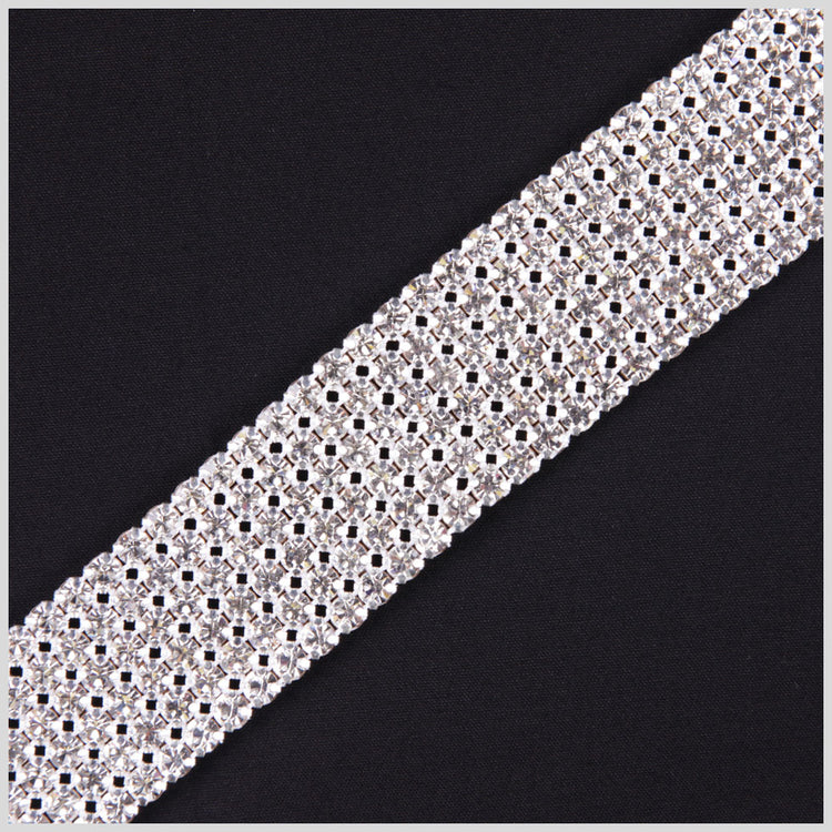 template--25130090922057__main-6 Rows Crystal Silver Plated on Black Net Metal & Czech Rhinestone - 1.125”