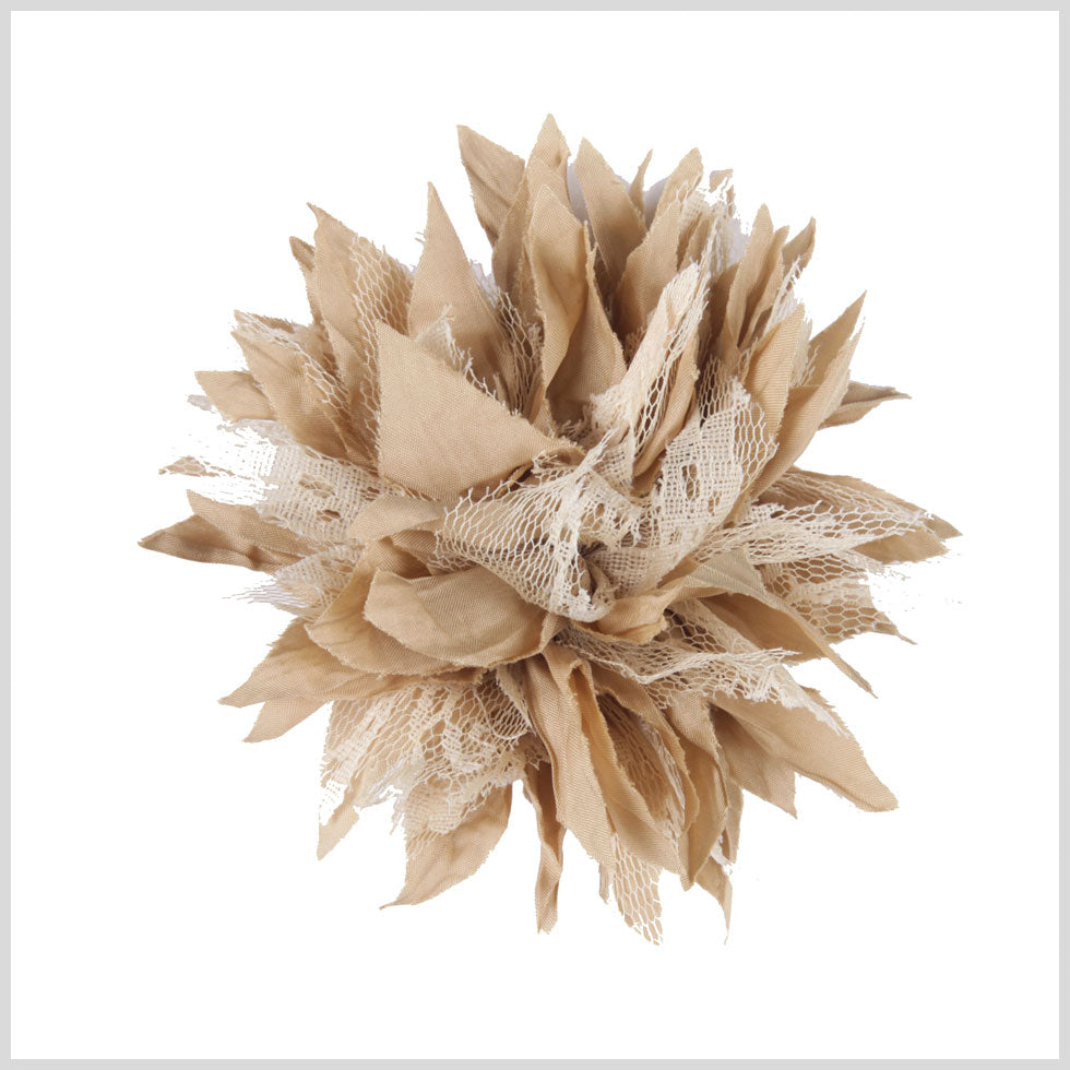 Beige Fabric Flower Brooch