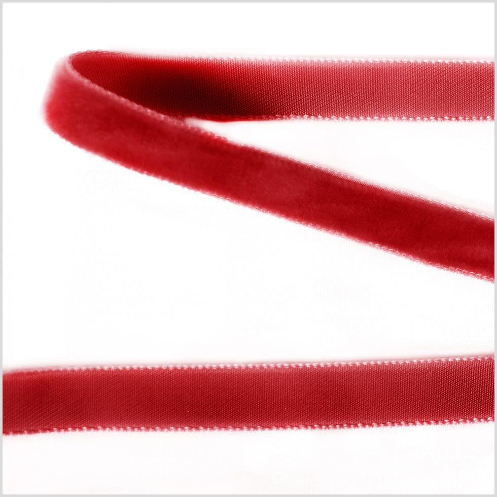 Rouge Red Single Face Velvet Ribbon - 0.375"