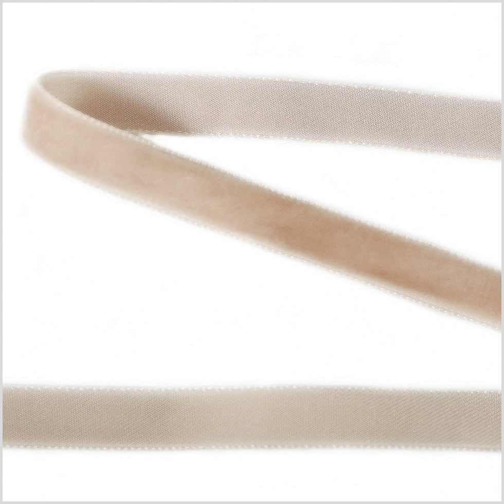Khaki Single Face Velvet Ribbon - 0.375