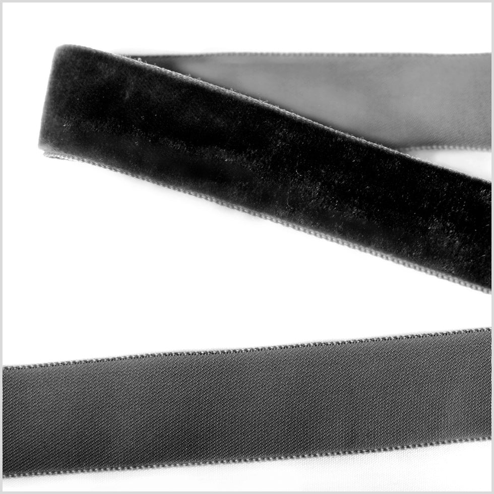 Black Single Face Velvet Ribbon - 0.875"