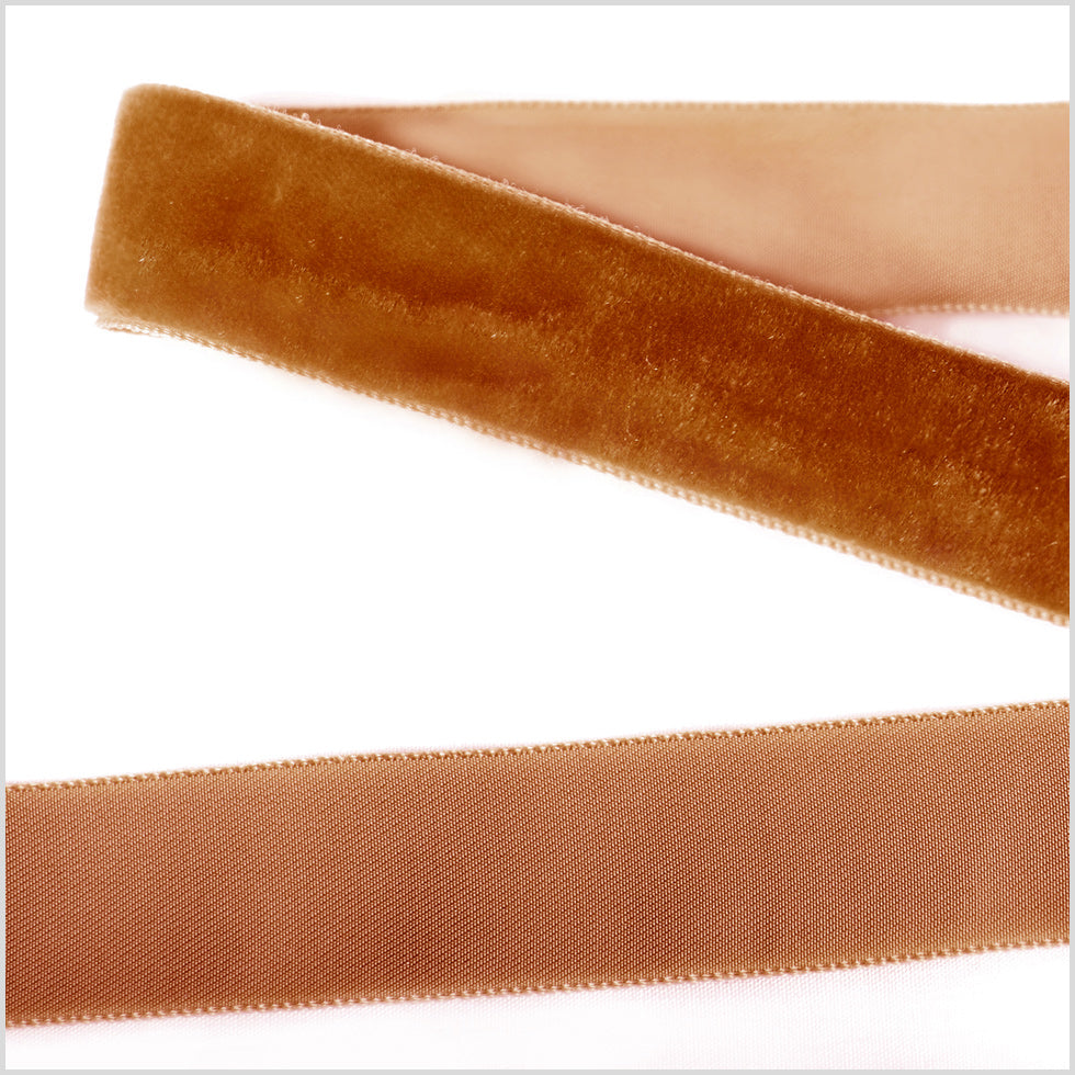 Dark Tan Single Face Velvet Ribbon - 0.875