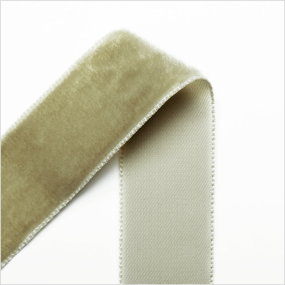 Khaki Single Face Velvet Ribbon - 0.875" Detail