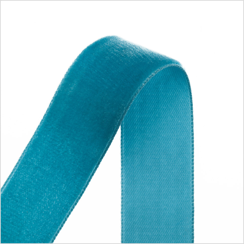 Dark Turquiose Single Face Velvet Ribbon - 7/8 - Detail