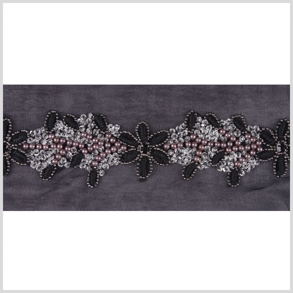 1.75" Black/Silver Silk Sequin Beaded Trim