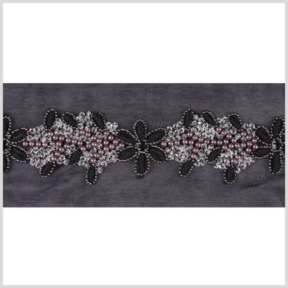1.75" Black/Silver Silk Sequin Beaded Trim