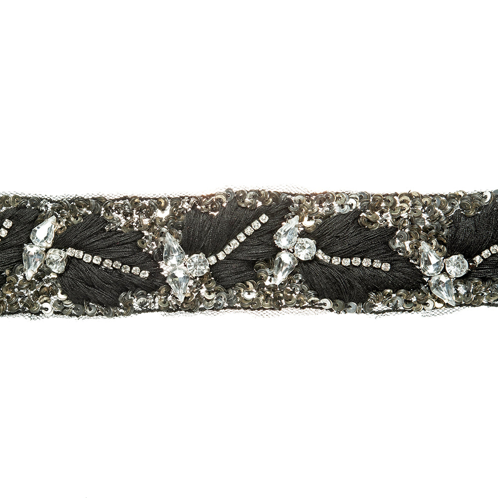 Black/White Fancy Beaded Trim - Detail