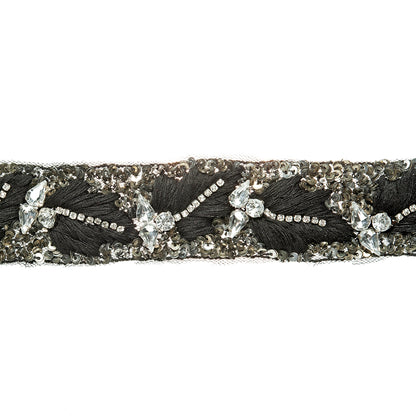 Black/White Fancy Beaded Trim - Detail