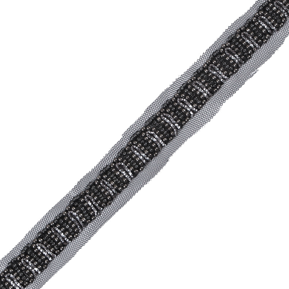 Black and Silver Fancy Beaded Trim - 0.75 - Detail