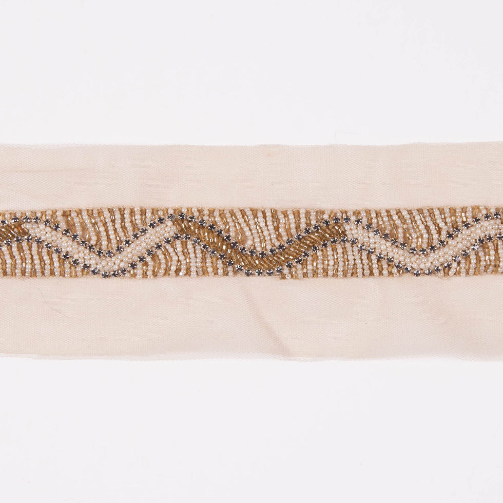 1" Beige/Gold Fancy Beaded Trim Detail