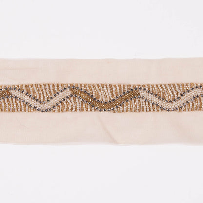 1" Beige/Gold Fancy Beaded Trim Detail