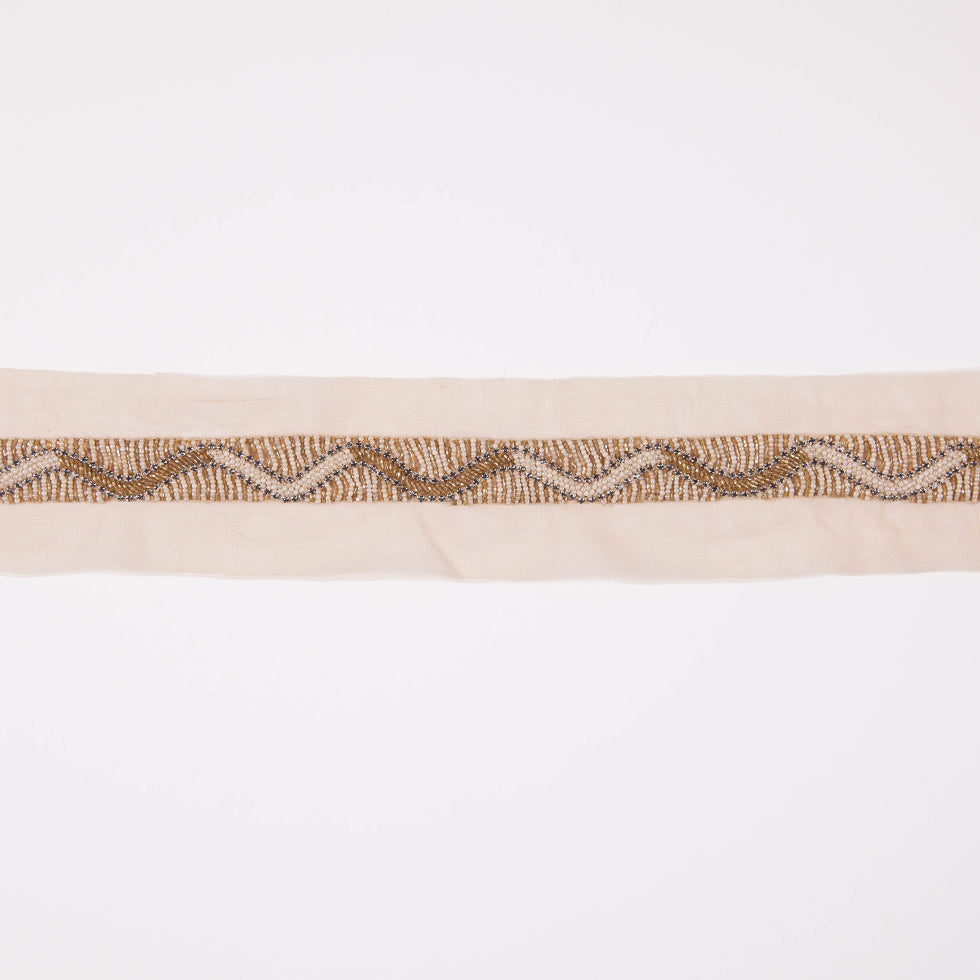 1" Beige/Gold Fancy Beaded Trim