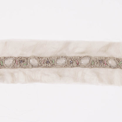 Beige/Blue Fancy Beaded Trim Detail