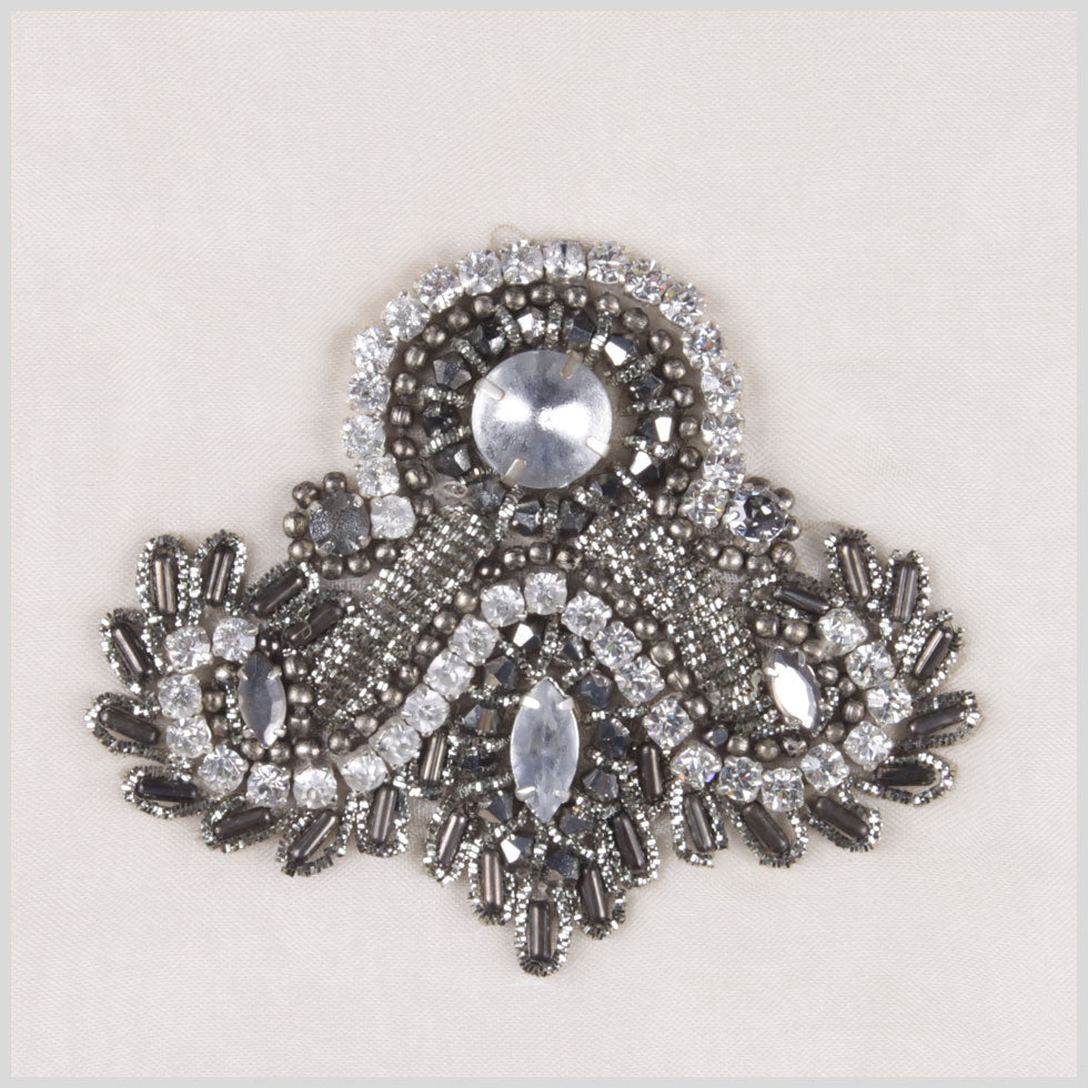 Grey/Silver Beaded Applique 3.5"