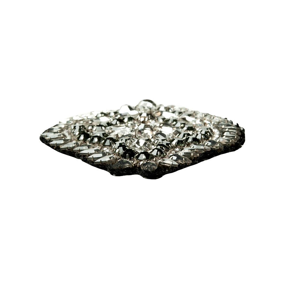 Silver and Gray Abstract Beaded Rhinestone Applique - 4.375" x 3" Detail